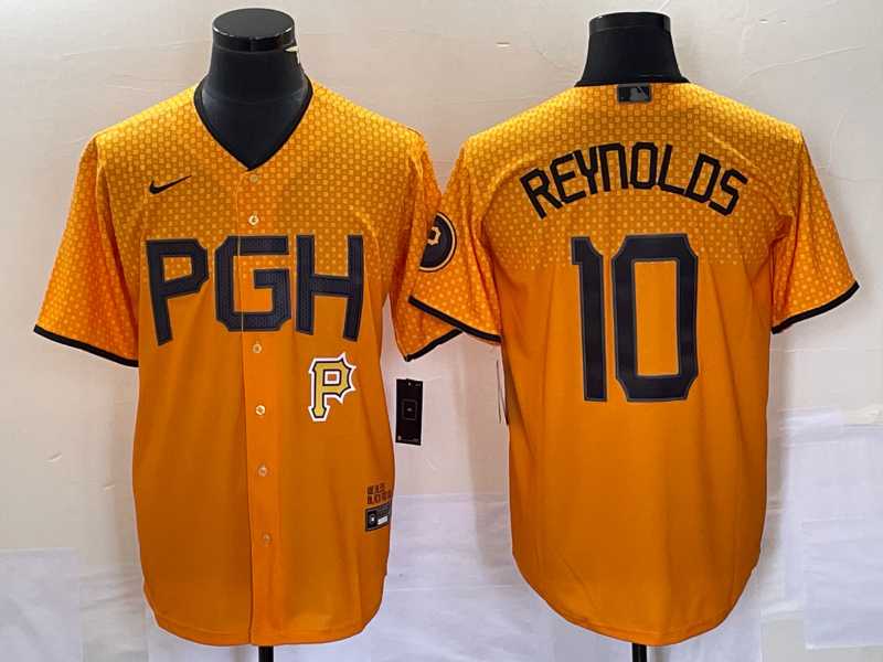 Men's Pittsburgh Pirates #10 Bryan Reynolds Gold 2023 City Connect Stitched Jersey,We sell and wholesale Men's Pittsburgh Pirates #10 Bryan Reynolds Gold 2023 City Connect Stitched Jersey on line form chian!